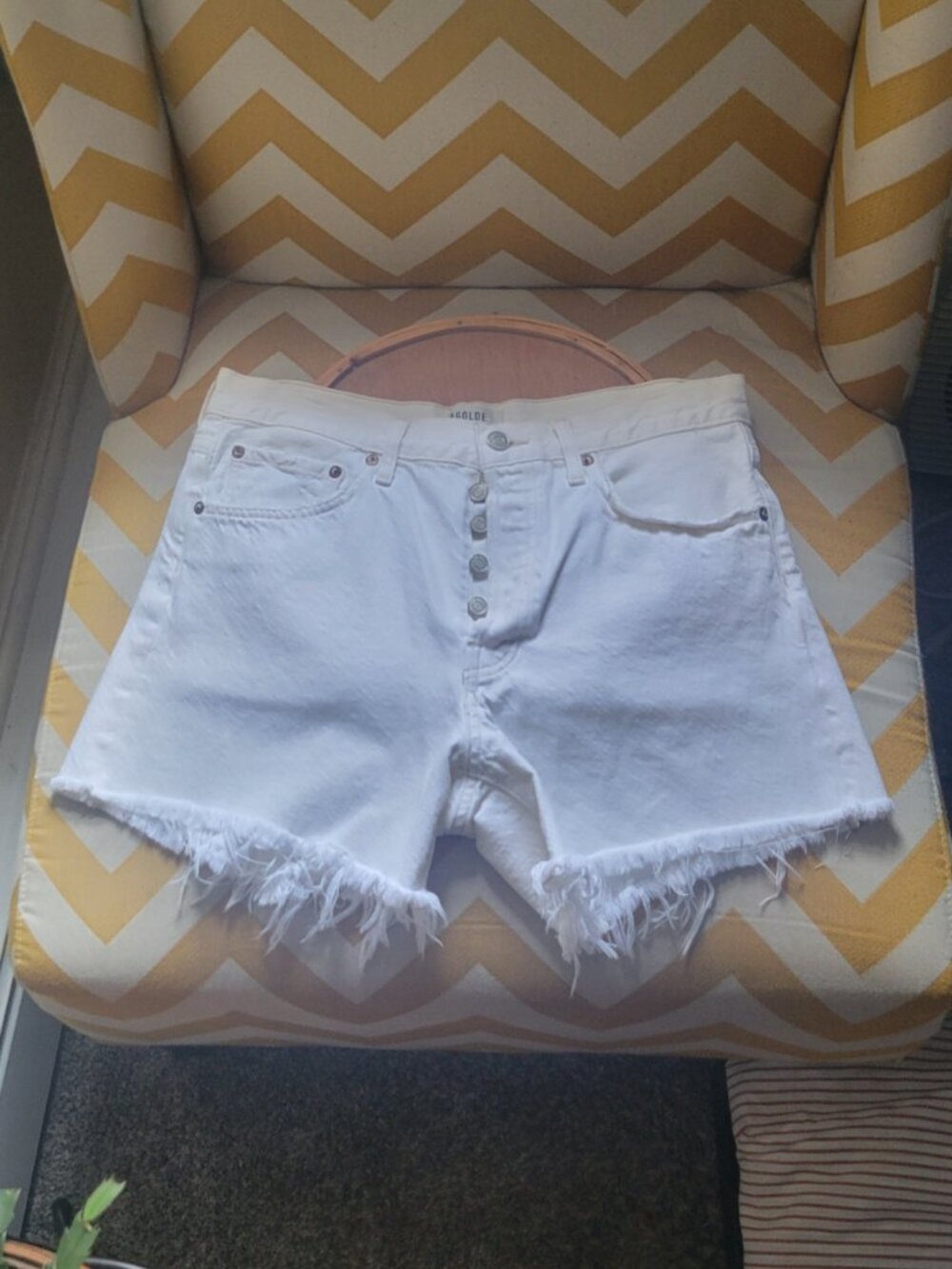 Agolde Parker Long Frayed Shorts - Pannacotta - Picture 4 of 12
